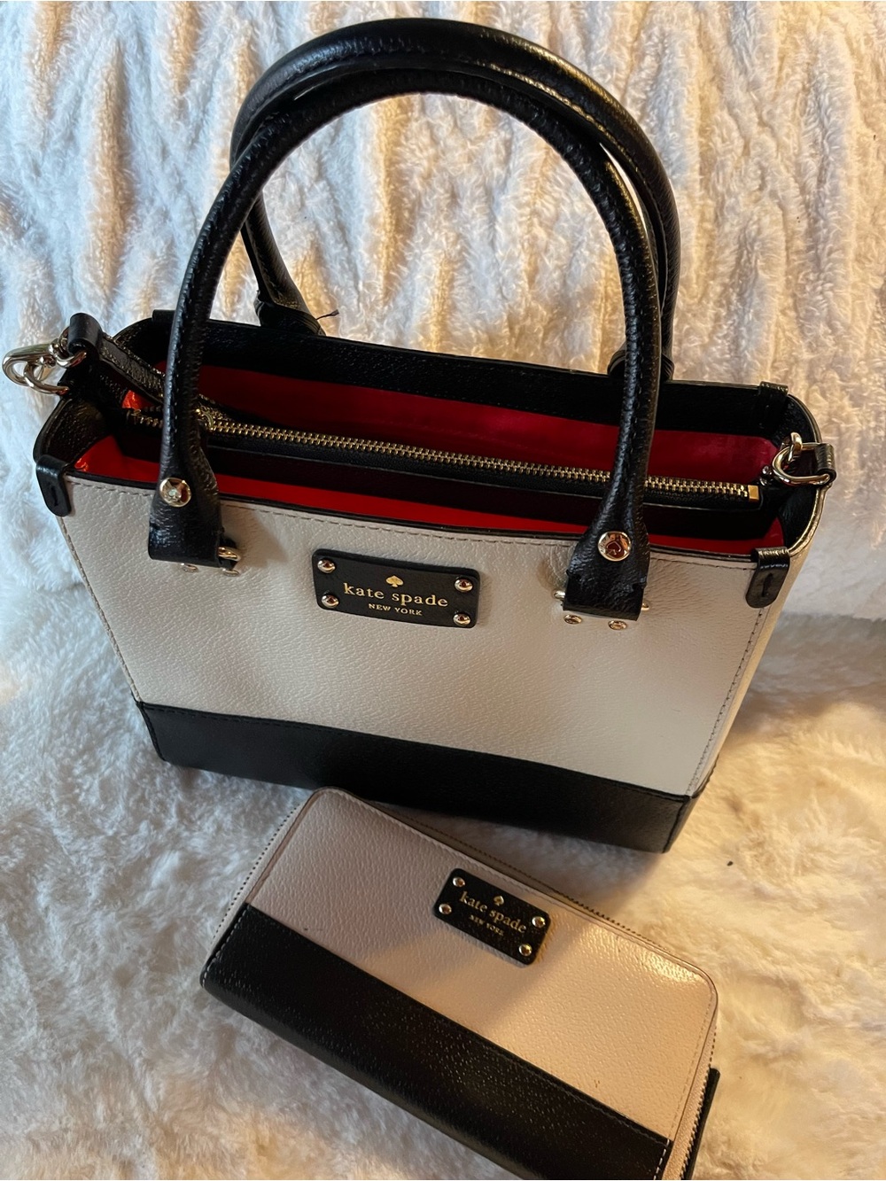 kate spade Black & Cream Satchel with Matching Wallet